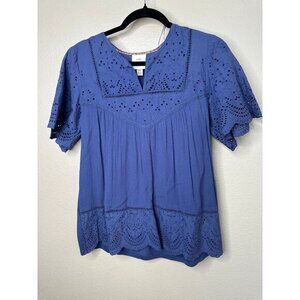 Knox Rose‎ Women's Blue Blouse Size X-Small short sleeve 100% Cotton v-neck